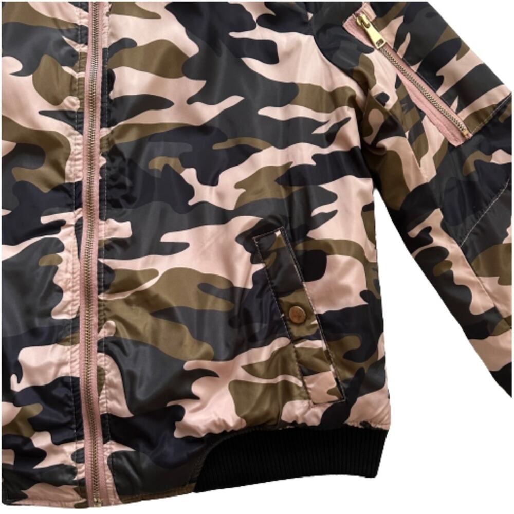 Miss London Jacket Coat  Pink Olive Black Quilted Camouflage Bomber Coat Large - Picture 8 of 13